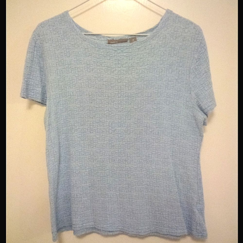 Light Blue Crepe-Smocked Pullover Top, Short Sleeve